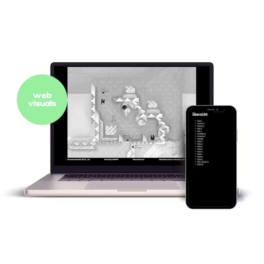 Mockup von MacBook und iPhone mit der Website von Gebäude und Rubellose
