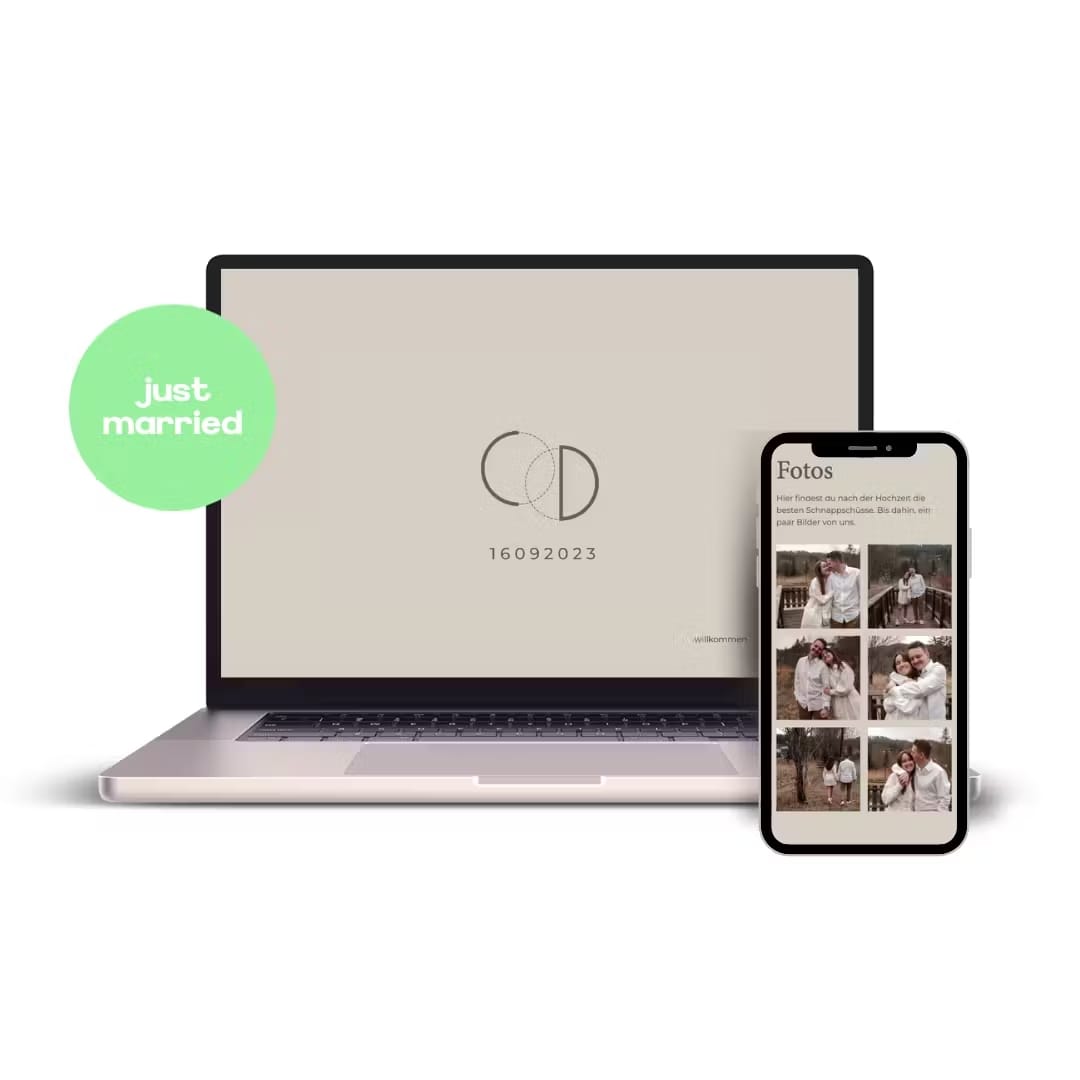 Mockup von MacBook und iPhone mit der Website für eine Hochzeit