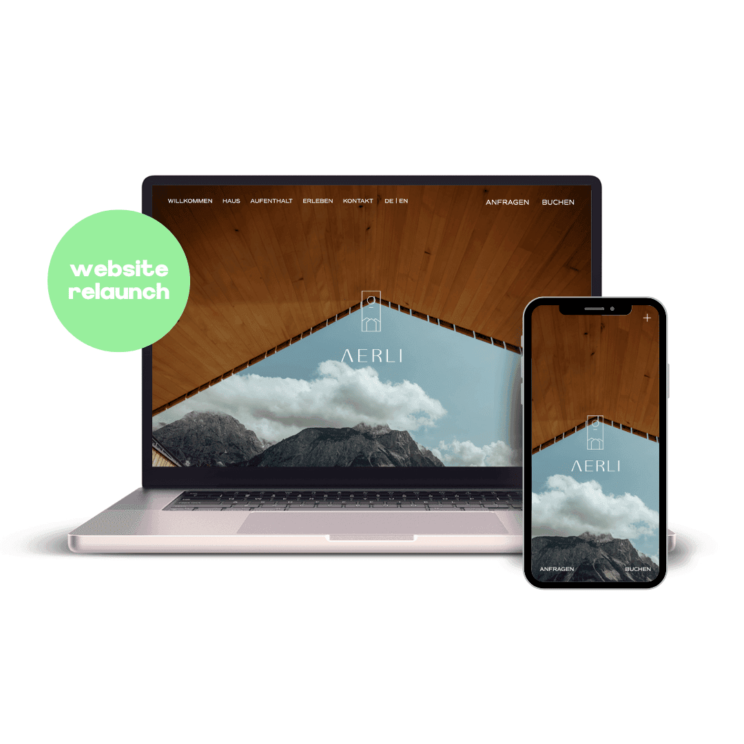 Mockup von MacBook und iPhone mit der Website für das Haus Aerli.