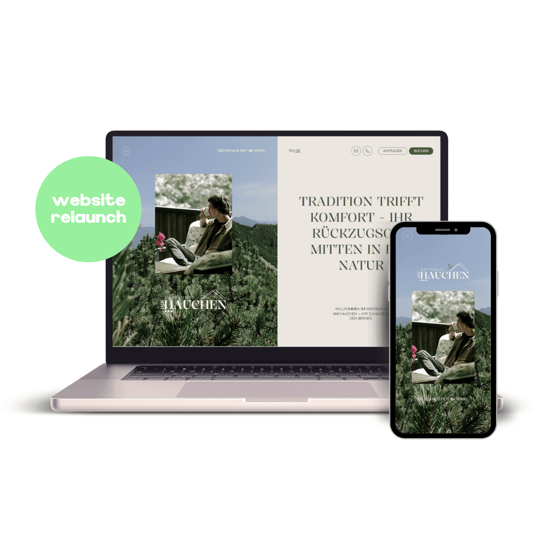 Mockup von MacBook und iPhone mit der Website für das Gästehaus am Hauchen.
