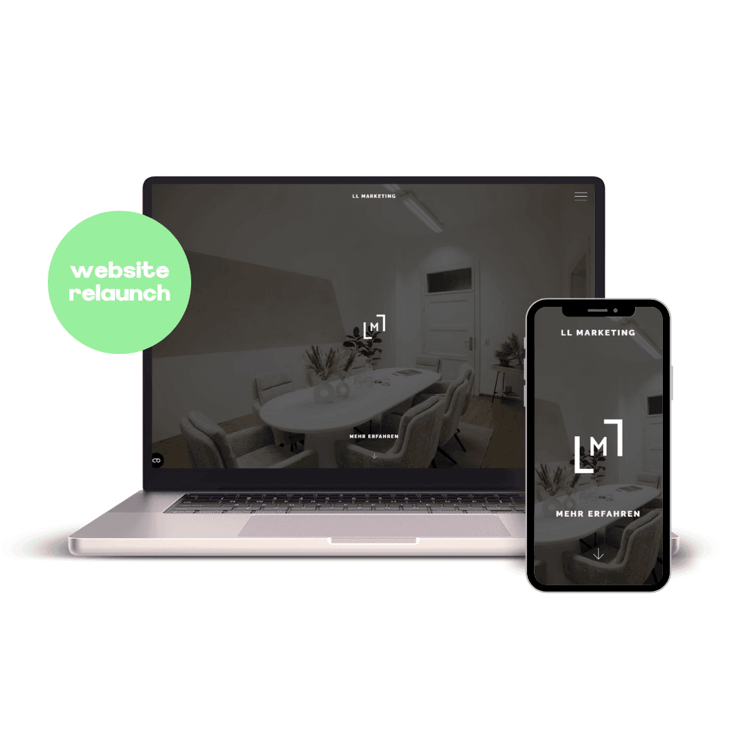 Mockup von MacBook und iPhone mit der Website für LL-Marketing