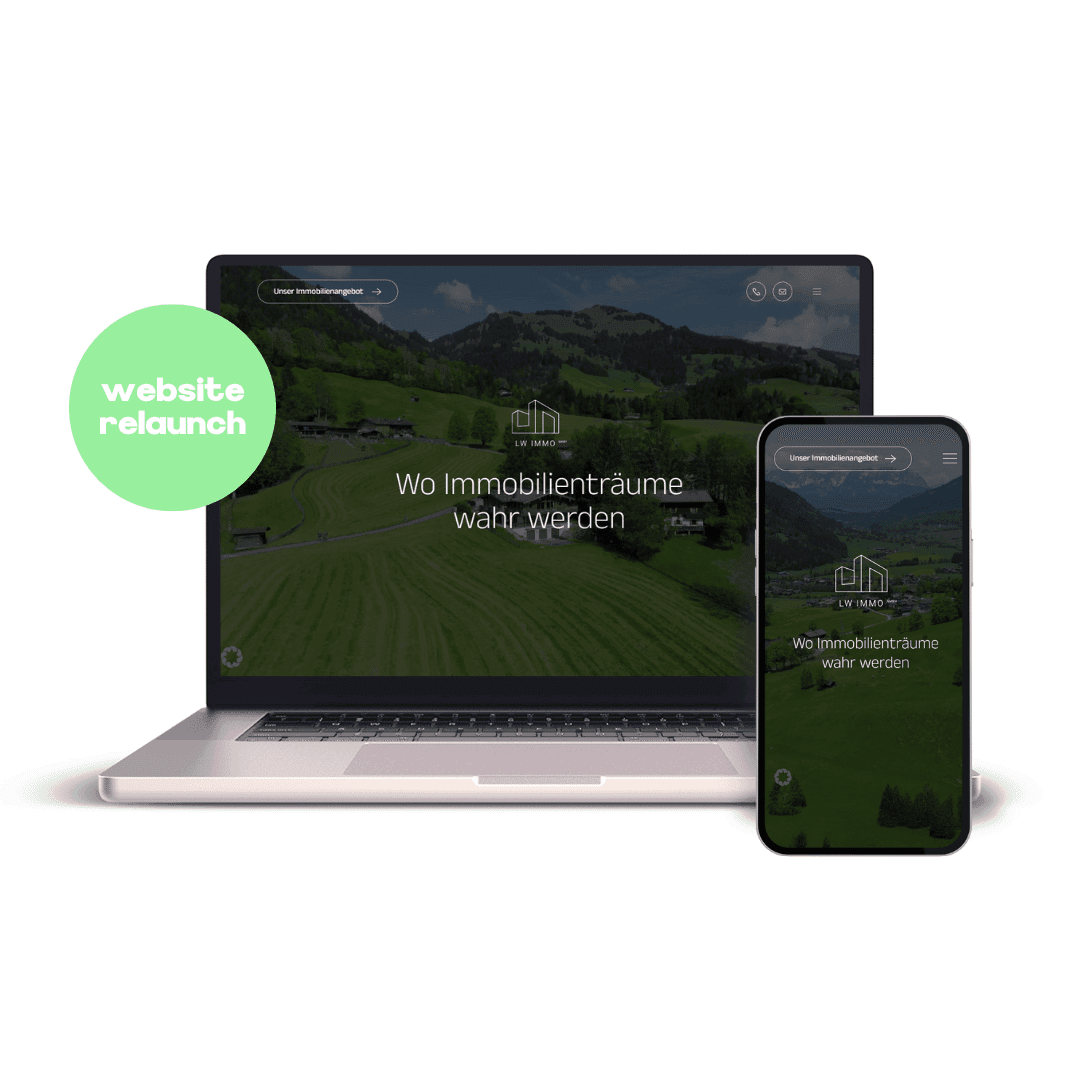 Mockup von MacBook und iPhone mit der Website für "LW-Immo".