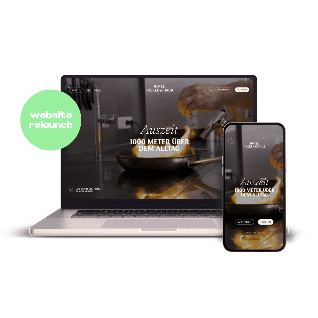 Mockup von MacBook und iPhone mit der Website für das Hotel Rockenschaub