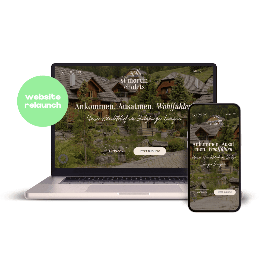 Mockup von MacBook und iPhone mit der Website für die Sankt Martin Chalets