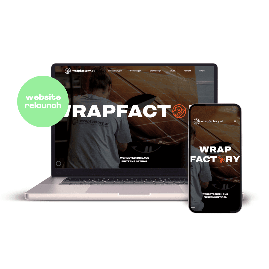 Mockup von MacBook und iPhone mit der Website für die Wrapfactory