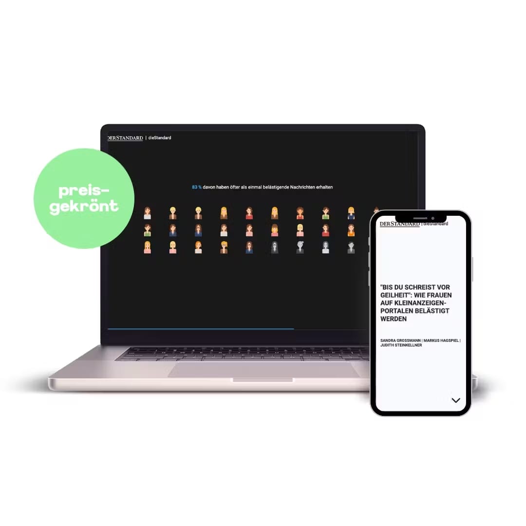 Mockup von MacBook und iPhone mit der Website eines preisgekrönten Zeitungsartikels